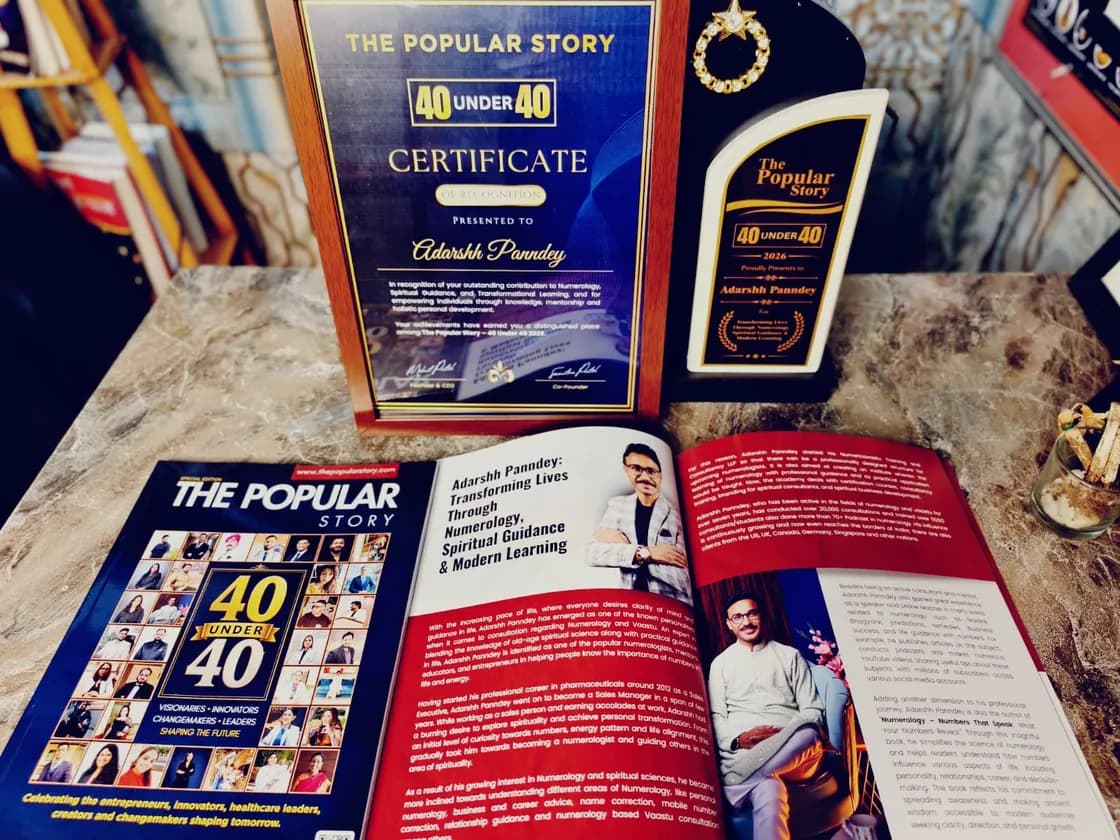 The Popular Story 40 Under 40 certificate, trophy and magazine feature